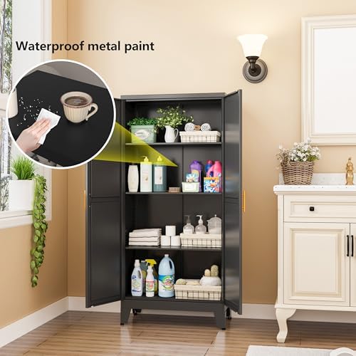 Black Kitchen Pantry Cabinets, 48" Metal Storage Cabinet for Office - Image 3