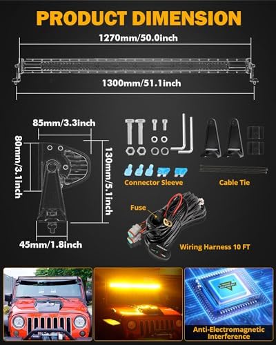 Auxbeam 50 Inch LED Straight Light Bar, 6 Modes 288W Offroad Strobe Light - Image 5
