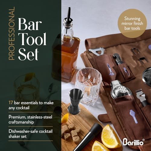 Barillio Bartender Kit Bag with Black Cocktail Shaker Set - Waxed Canvas, Traveling Bar Tools Bag with 17-Pc Cocktail Kit - Travel Mixology Bartending Kits - Mobile Bar Roll with Strap & Accessories - Image 6