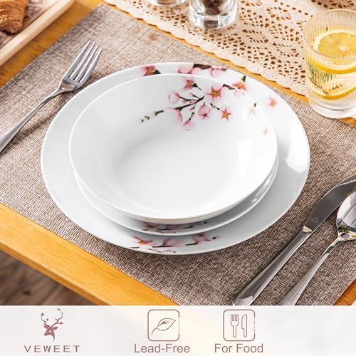 VEWEET Porcelain Dinnerware Sets for 6, 18 Piece Pink Plates Bowls, ANNIE - Image 4
