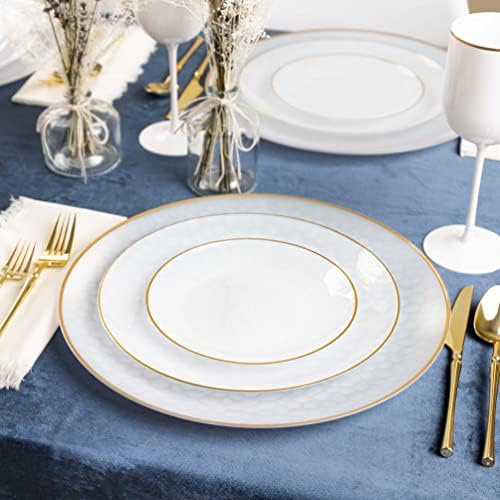 PLASTICPRO 32 Piece Combo Plates Set includes 16-7'' inch Plate & 16-10'' inch Plates White transparent Hammered Plastic Party Plate Premium heavyweight Elegant, Disposable, Tableware, Dishes, - Image 4