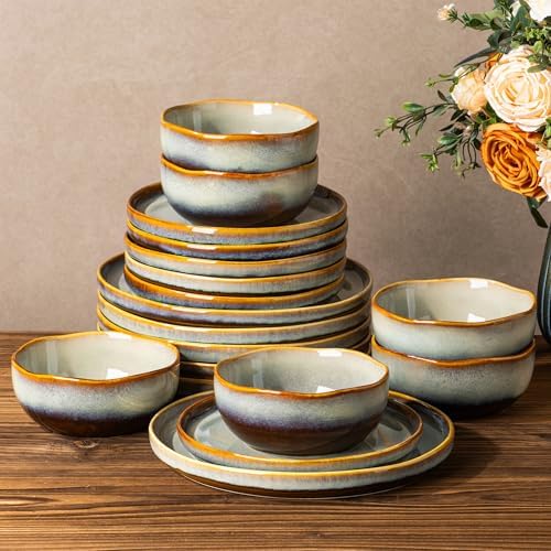 TheTerra Ceramic Dinnerware Set for 6, 18-Piece Plates and Bowls Set by TheTerra