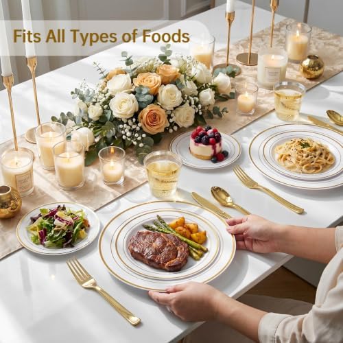 DaYammi 350PCS Gold Plastic Dinnerware Set for 50 Guests - Image 3
