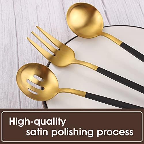 VANVRO Matte Black Gold Serving Silverware Set, 5-Piece Round Shared Utensils Set of Stainless Steel, Hostess Flatware Serving Set, Satin Finish, Dishwasher Safe - Image 4