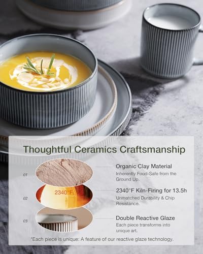 Famiware Star Stoneware Dinnerware Sets for 8, Reactive Glaze Plates, Bowls - Image 5