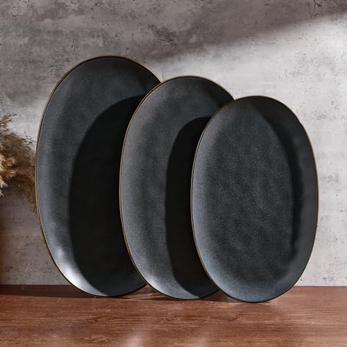 famiware Serving Platters Set of 3 Sizes - Oval, Matte Dark Charcoal by Famiware