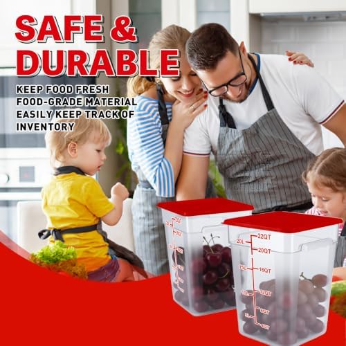 2 Pack Square Food Storage Container With Lid,12-22 Quart Commercial Storage Box With Scale & Handle,Cake Making,Dough Marinating Meat,Kitchen Supplies (Polycarbonate, 22 Quart) - Image 5