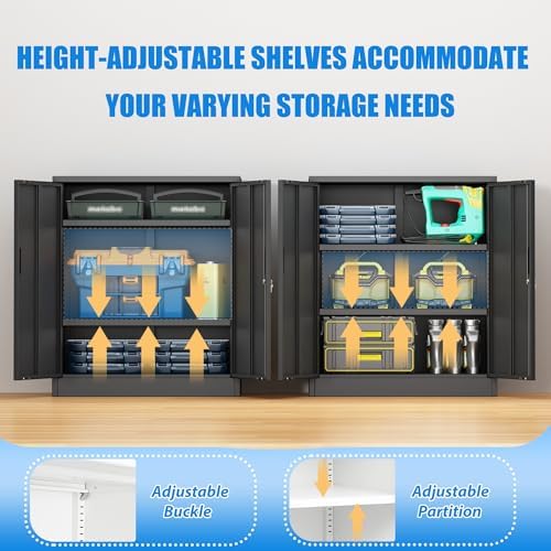 BESFUR Metal Storage Cabinet with Lock and 2 Adjustable Shelves, 36" H Locking Storage Cabinet for Home, Office, Garage, Utility Room and Basement(Black) - Image 6