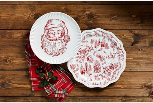 Mud Pie Toile Nested Platters & Trays, small 11" dia | large 13" dia, RED - Image 2