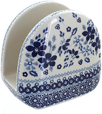 Blue Rose Polish Pottery - Vintage Blue Daisy Napkin Holder - 5" x 5" - Ceramic Napkin Holders, Decorative Dining Table Accessories by BlueRosePottery