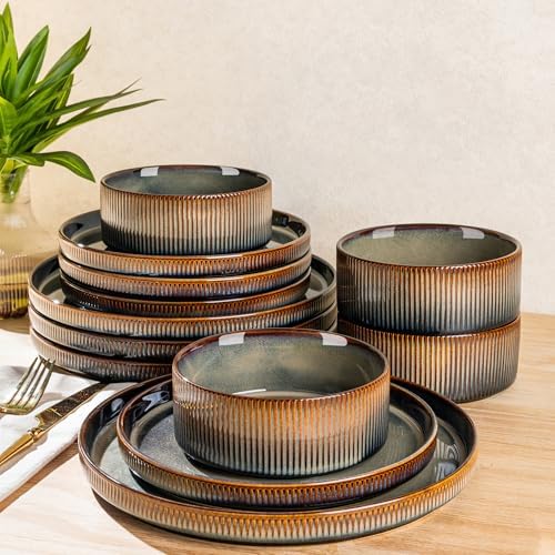 TheTerra Ceramic Dinnerware Set for 4, 12-Piece Plates and Bowls Set by TheTerra