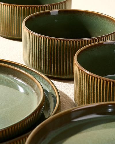 Dinnerware Set for 4, Reactive Glaze Plates and Bowls Sets - Image 4