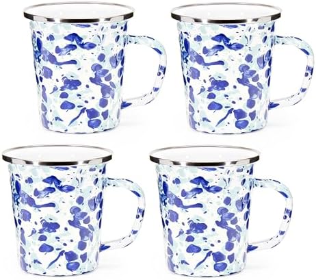 Golden Rabbit Enamelware Latte Coffee or Tea Mugs, 16 ounce, Ocean, Set of 4 by GoldenRabbitEnamelware