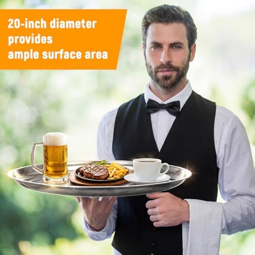 8 Pack Stainless Steel Round Silver Serving Tray Bulk, 20 Inch - Image 3