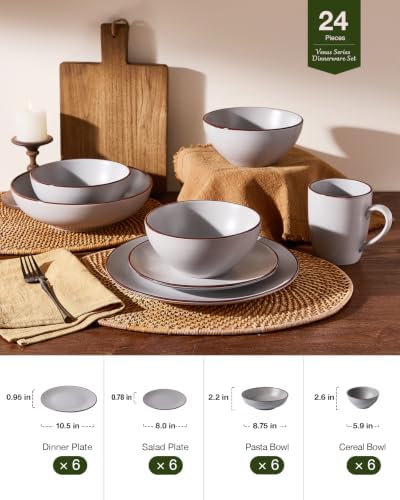 Famiware Venus Stoneware Dinnerware Sets with Pasta Bowls, Dishes Set for 6 - Image 5