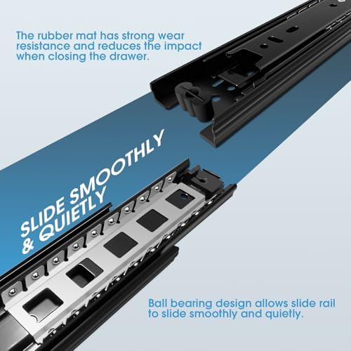 SHUHANG 10 Pair Full Extension Drawer Slides 8 10 12 14 16 18 20 22 24 Inch 100 lb Load Capacity Side Mount Ball Bearing Rails Cabinet Dresser Glides Wardrobe Kitchen Trash Can Slider Runners Black - Image 3