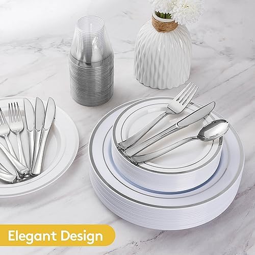 Goodluck 150 Pieces Silver Disposable Plates for 25 Guests - Image 3