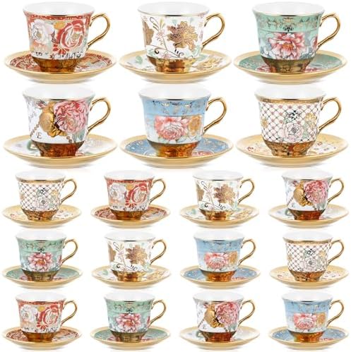 Teenyyou Set of 18 Tea Cups and Saucers, Stylish Style, 5.4 oz by Teenyyou