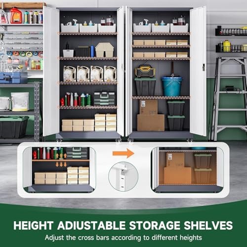 Letaya Metal Garage Storage Cabinets with Lock Door and Adjustable Shelves, Steel Tool Cabinets for Home,Office,Warehouse Organisieren (Grey White, 74.41" H) - Image 5