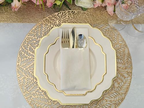 OCCASIONS Disposable Plastic Plates for 120 Guests (Imperial Ivory & Gold) - Image 3
