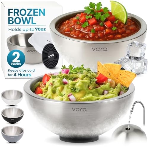 70oz Stainless Steel Dip Chiller Bowl with Lid (2 Pack) by VORA