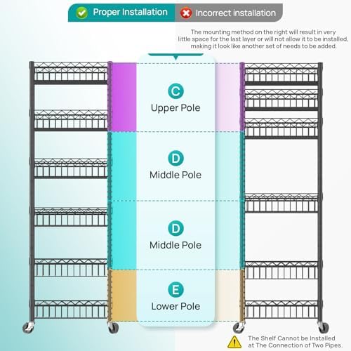 SINGAYE 6 Tier Shelf Wire Shelving Adjustable Storage Shelves Basket Rack - Image 6