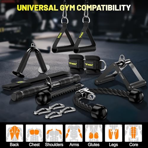 Cable Attachments for Gym, LAT Pulldown & Cable Machine Attachment Set: V-Shaped Bar, Rotating Straight Bar, V Rotation Handle, Nylon Tricep Rope, Ankle Straps & Handles, Home Gym - Image 6