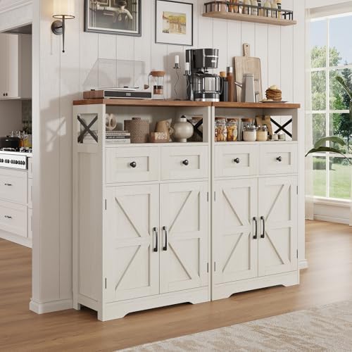 Farmhouse Storage Cabinet Set of 2, Small Kitchen Pantry Coffee Bar Cabinet - Image 5