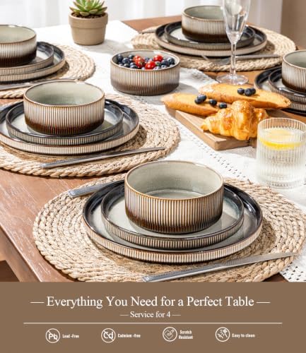 GBHOME Stoneware Dinnerware Sets for 4, 12-Piece Plates and Bowls Set - Image 4
