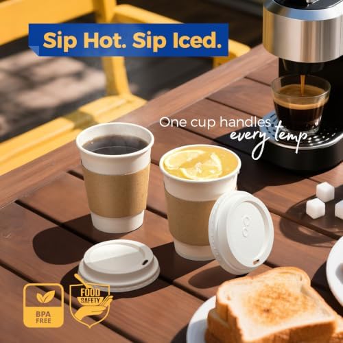 Fit Meal Prep 500 Pack 12 oz Disposable Coffee Cups with Lids, Sleeves, Leak-Proof To Go Coffee Cups with Lids, Durable Hot Paper Cups for Hot Cocoa and Coffee Bar Supplies - Image 5