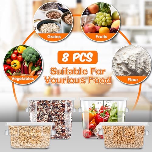 Suclain 8 Pcs Food Storage Container with Lids Set 2qt and 4qt Square Clear Commercial Containers with Scales Handles for Home Restaurant Kitchen Food Storage, Marinating Meat, Proof Dough (White) - Image 4