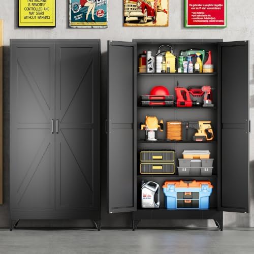 SISESOL 75" Tall Pantry Cabinet,Wide & Deep Farmhouse Kitchen Pantry Storage Cabinets with 2 Doors and 5 Shelves,Black Metal Storage Cabinet,Large Cupboard for Home,Kitchen,Dining/Living Room - Image 2