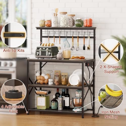 Furologee Bakers Rack with Power Outlet, 31.5-Inch Wide Microwave Stand - Image 5