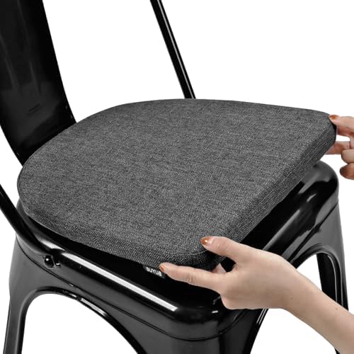 BUYUE Friendly Woven Fabric 14x14 Magnetic Cushion for Metal Chair 1 Piece, Enhanced Anti-Slip Seat Pad for Dining Kitchen Café Stackable Chair (U-Shape, Dark Gray, 1 Count) by BUYUE