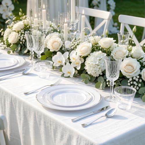 WELLIFE Silver Plates, Plastic Dinnerware Set for 25 Guests, 150 PCS - Image 2