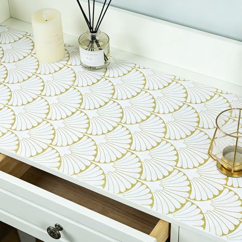 Shelf Liners Non Adhesive Gold Background White Fan-Shaped Pattern - Image 4
