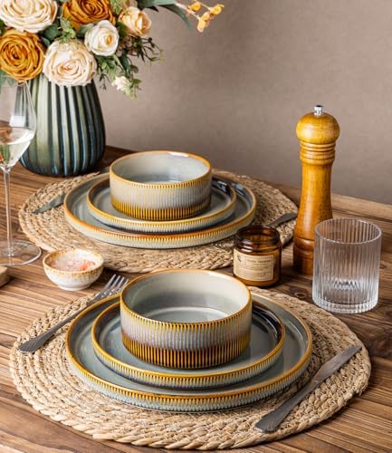 TheTerra Ceramic Dinnerware Set for 4, 12-Piece Plates and Bowls Set - Image 6