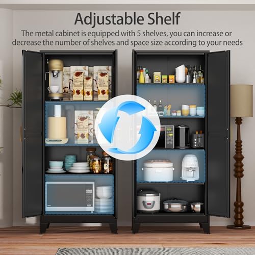 Black Metal Storage Cabinet,75" Steel Cabinets for Home Office - Image 5