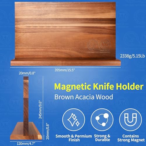 XYJ Extra Large Magnetic Knife Block Acacia Wood Knife Set Holder Stand With Stronge Magnetic Strip Kitchen Knives Storage Rack Organizer Tools No Drilling - Image 2