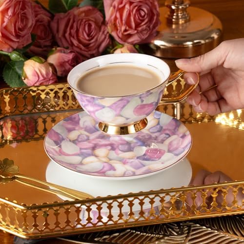 KAMMAK Tea Cups and Saucers Set of 2, Porcelain Coffee Cups, JBE024 - Image 5
