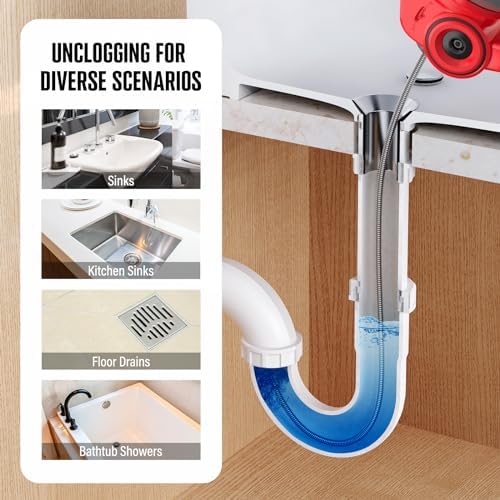 POPULO 20V Cordless Electric Drain Auger-Efficient 25Ft Auto-Feed Drain Snake with Replaceable Cable,2.0Ah Battery,Charger,Storage Bag & Gloves for Kitchen,Bathroom,Shower Pipes (3/4"-2")" - Image 2