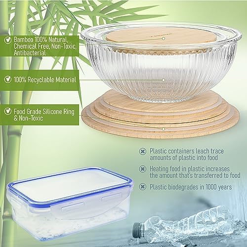 Stackable Space-Saving Nesting Set of 3 Glass Bowls - Bamboo Lids - Image 5