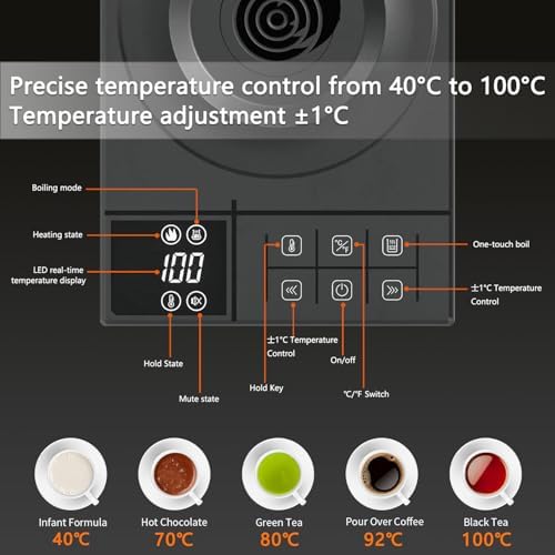 Gooseneck Electric Kettle with ±1℉ Temperature Control & Keep Warm for Pour Over Coffee & Tea, Rapid Boil, 304 Stainless Steel, Built-in Brew Timer, 900W 0.6L (600 ML) - Image 4