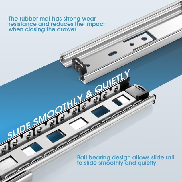 SHUHANG 10 Pair Full Extension Drawer Slides 8 10 12 14 16 18 20 22 24 Inch Ball Bearing Rails 100 lb Load Capacity Side Mount Cabinet Dresser Glides Wardrobe Kitchen Trash Can Slider Runners Silver - Image 3