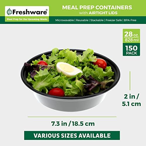 Freshware Meal Prep Containers with lids [150 Pack] Food Storage Containers, Bento Box, BPA-Free, Stackable, Microwave, Dishwasher, Freezer Safe, 32 Oz, Black - Image 4