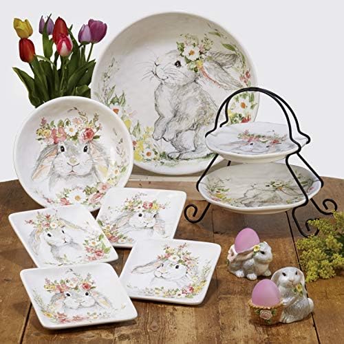 Sweet Bunny 16pc DINNERWARE SET for 4, Ceramic Easter Bunny Plates and Bowls Set, Spring Tabletop Collection, Durable Glazed Finish, Dishwasher Safe, Re-Mailer Packaging - Image 4