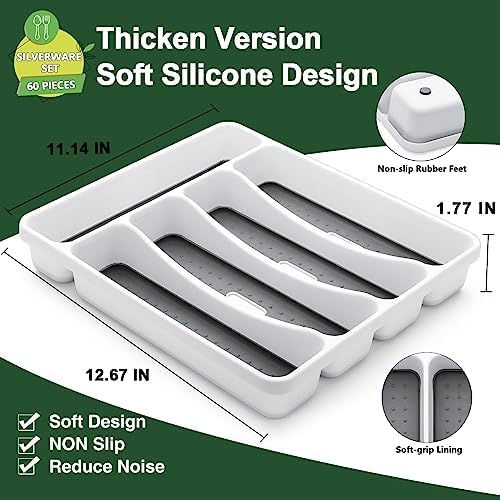 60-Piece Silverware Set with Organizer,AIVIKI Stainless Steel Flatware Set for 12,Cutlery Utensil Sets for Home Restaurant,Tableware Set Include forks spoons and knives,Mirror Polished,Dishwasher Safe - Image 4