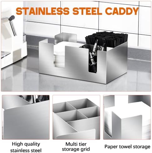 Mifoci 2 Pcs 304 Stainless Steel Bar Caddy, Napkin & Straw Holder Organizer - Image 3