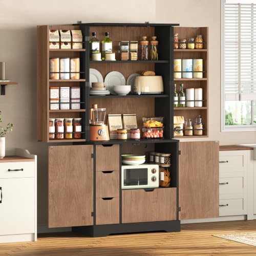 Itaar 70.9" Kitchen Pantry Cabinet,6 Door Shelves and 4 Drawers, Brown by Itaar
