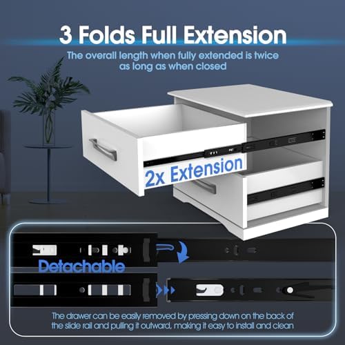 SHUHANG 1 Pair Push to Open Drawer Slides 16 Inch 100 lb Load Capacity Side Mount Press to Release Full Extension Ball Bearing Glides Rails Cabinet Wardrobe Kitchen Dresser - Image 4